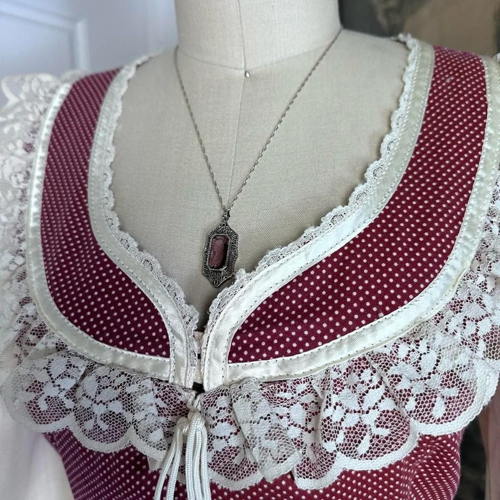 Vintage 70s Gunne Sax prairie long sleeve casual dress red gingham corset Size 7 - Picture 5 of 8